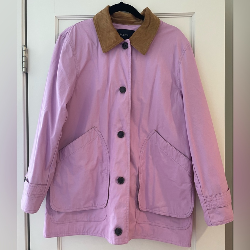J Crew Relaxed Barn jacket in cotton canvas in “vivid lilac” size S